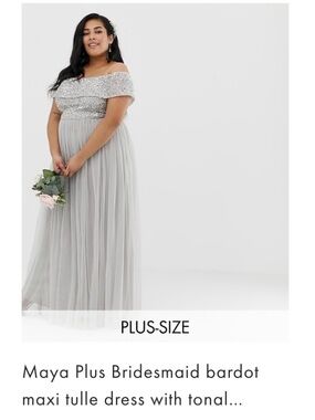 Maya Deluxe Curve Silver Bardot Sequin Maxi Dress US 20 UK 24 Bridesmaid Formal